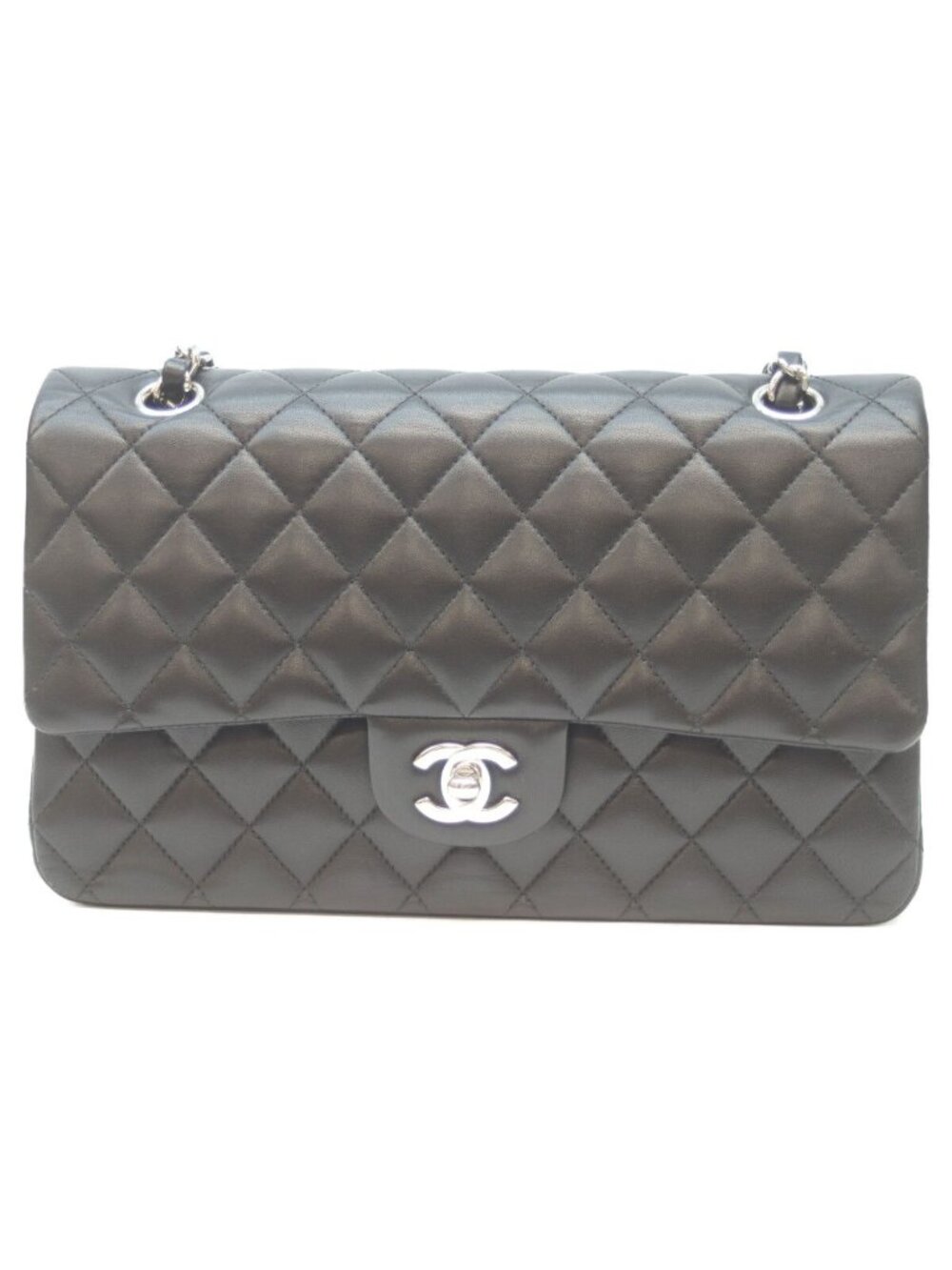 Chanel 21 Black Rum Silver Double Flap Quilted 25